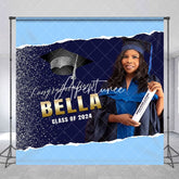 Aperturee - Custom Blue Paper Slit Glitter Graduation Backdrop